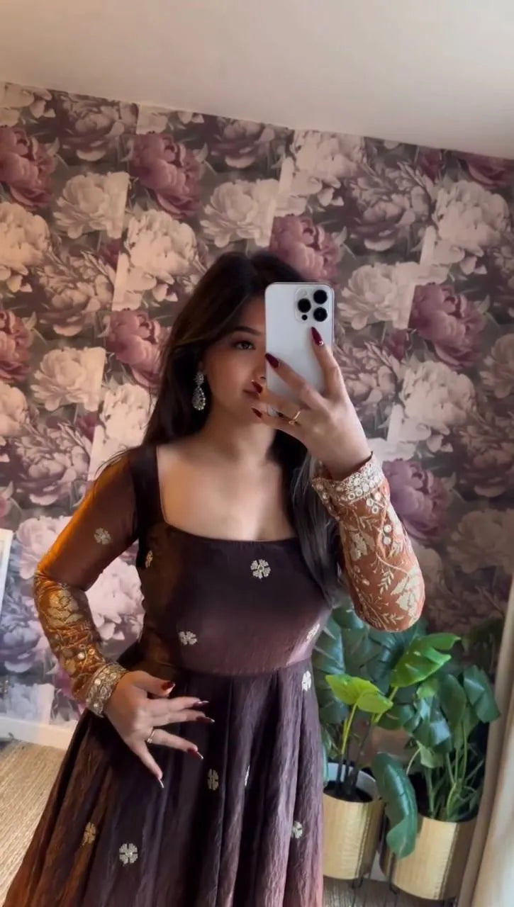 rust brown anarkali suit