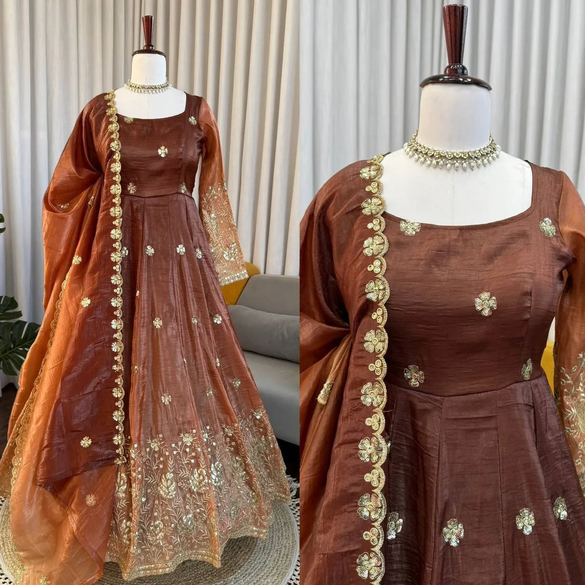 rust brown embroidered suit