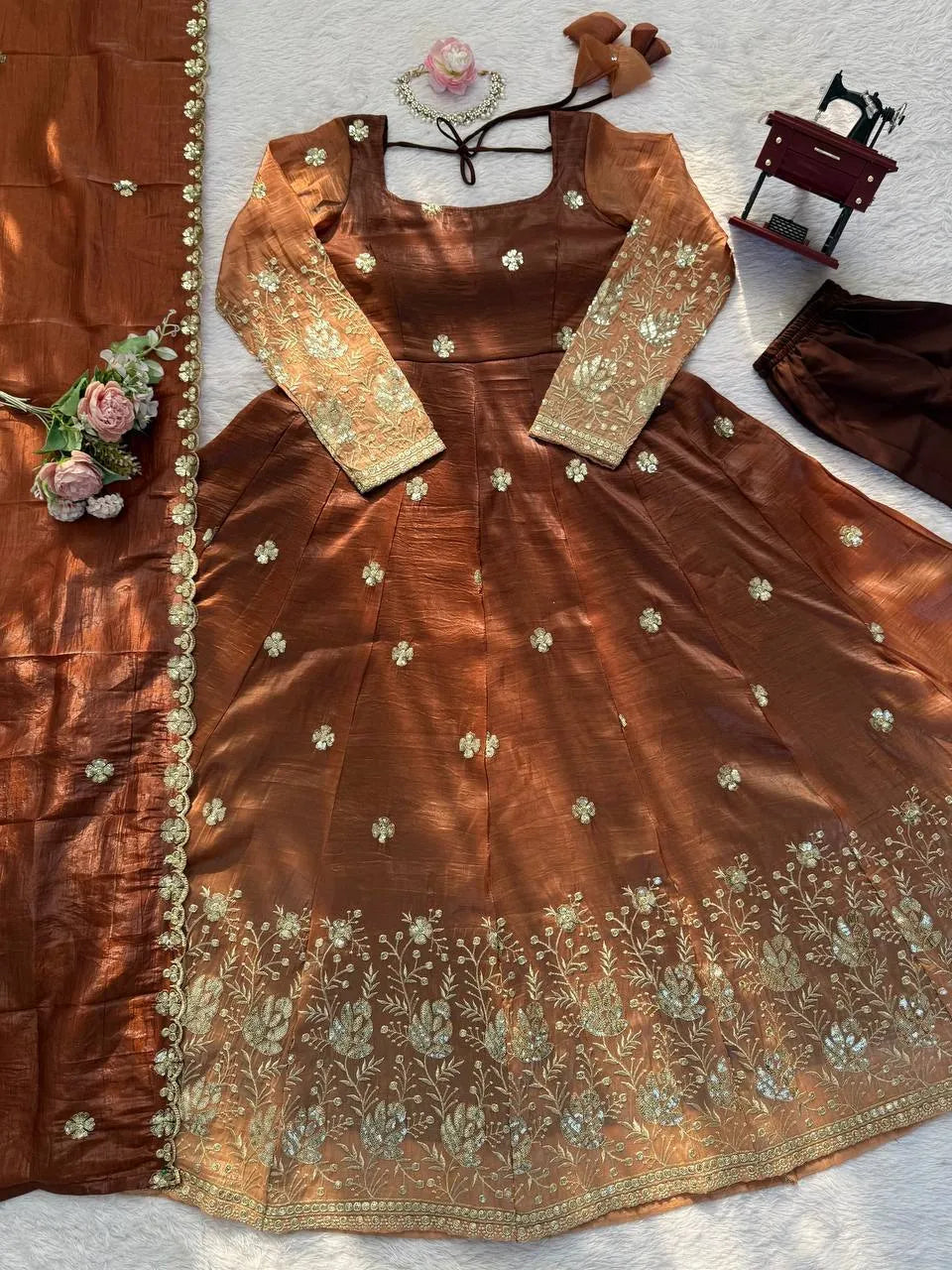 rust brown ethnic anarkali