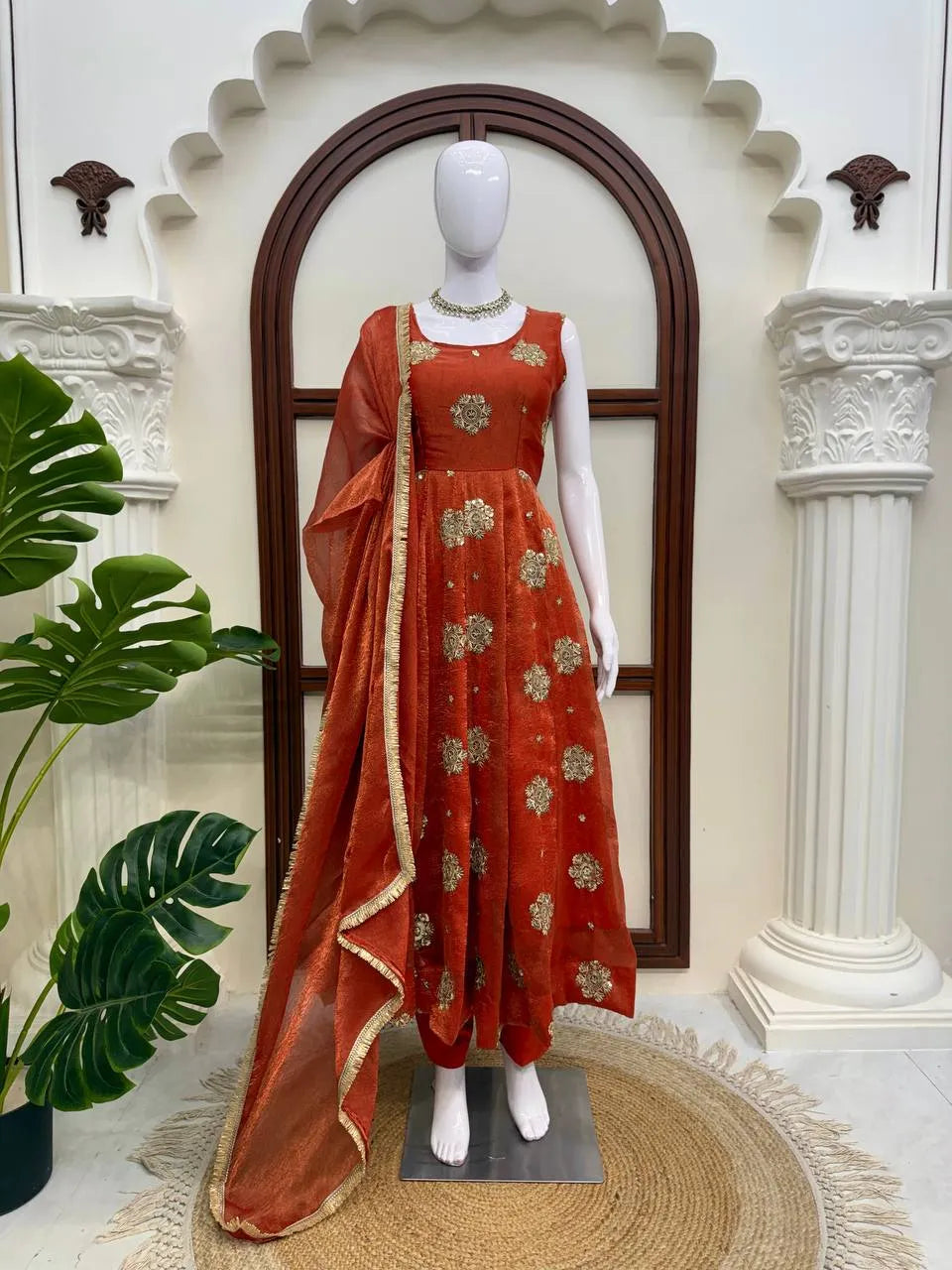 rust party wear anarkali