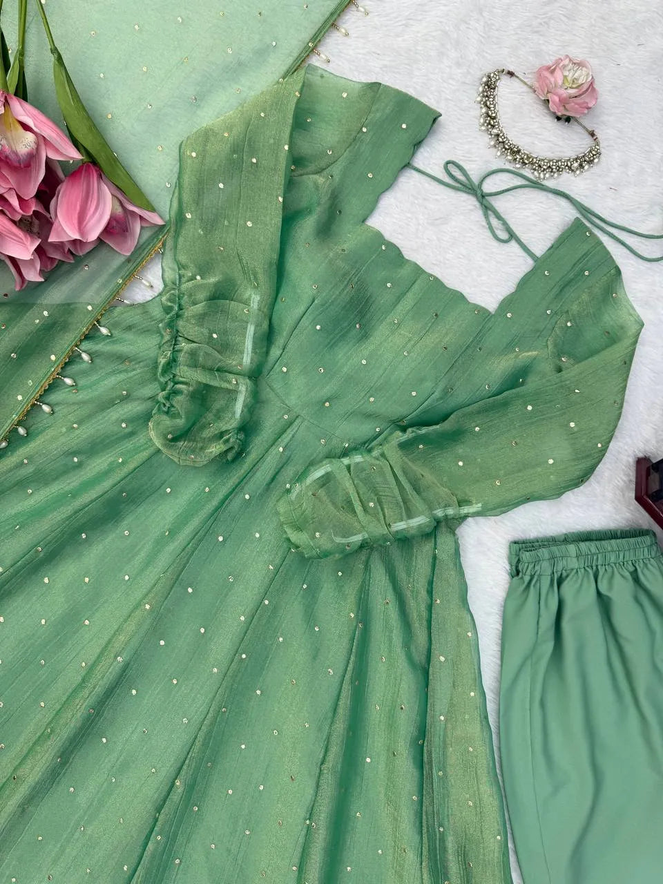 sage anarkali for women
