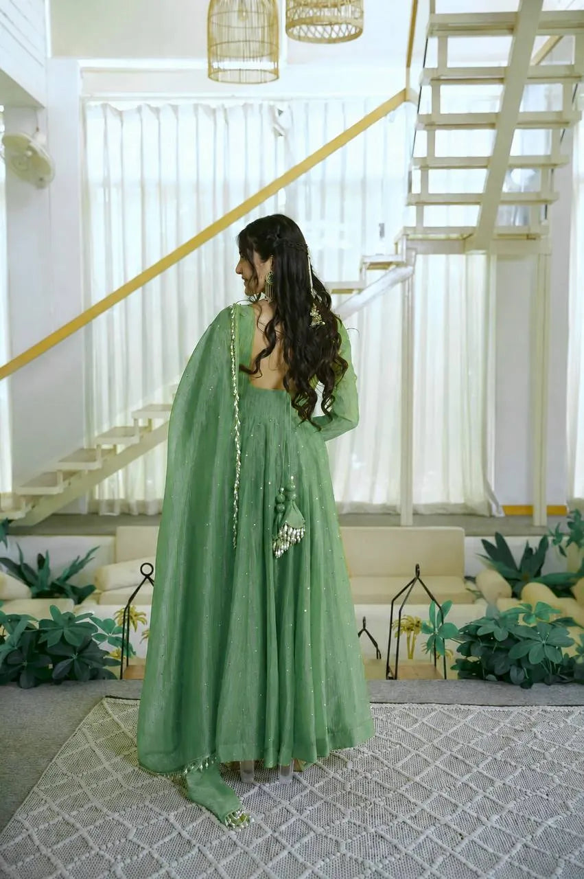 sage festive anarkali set