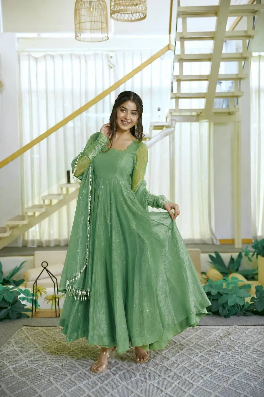 sage foil work anarkali
