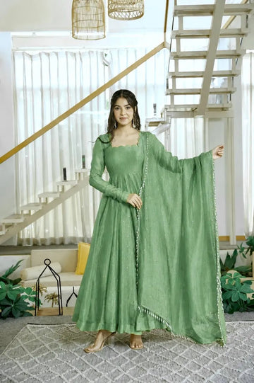 sage green anarkali set
