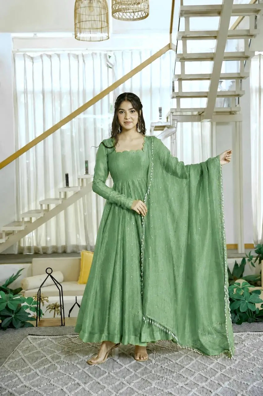sage green anarkali set