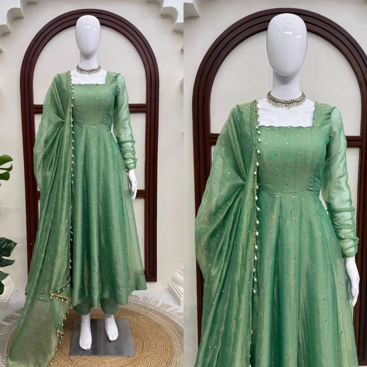 sage party wear anarkali