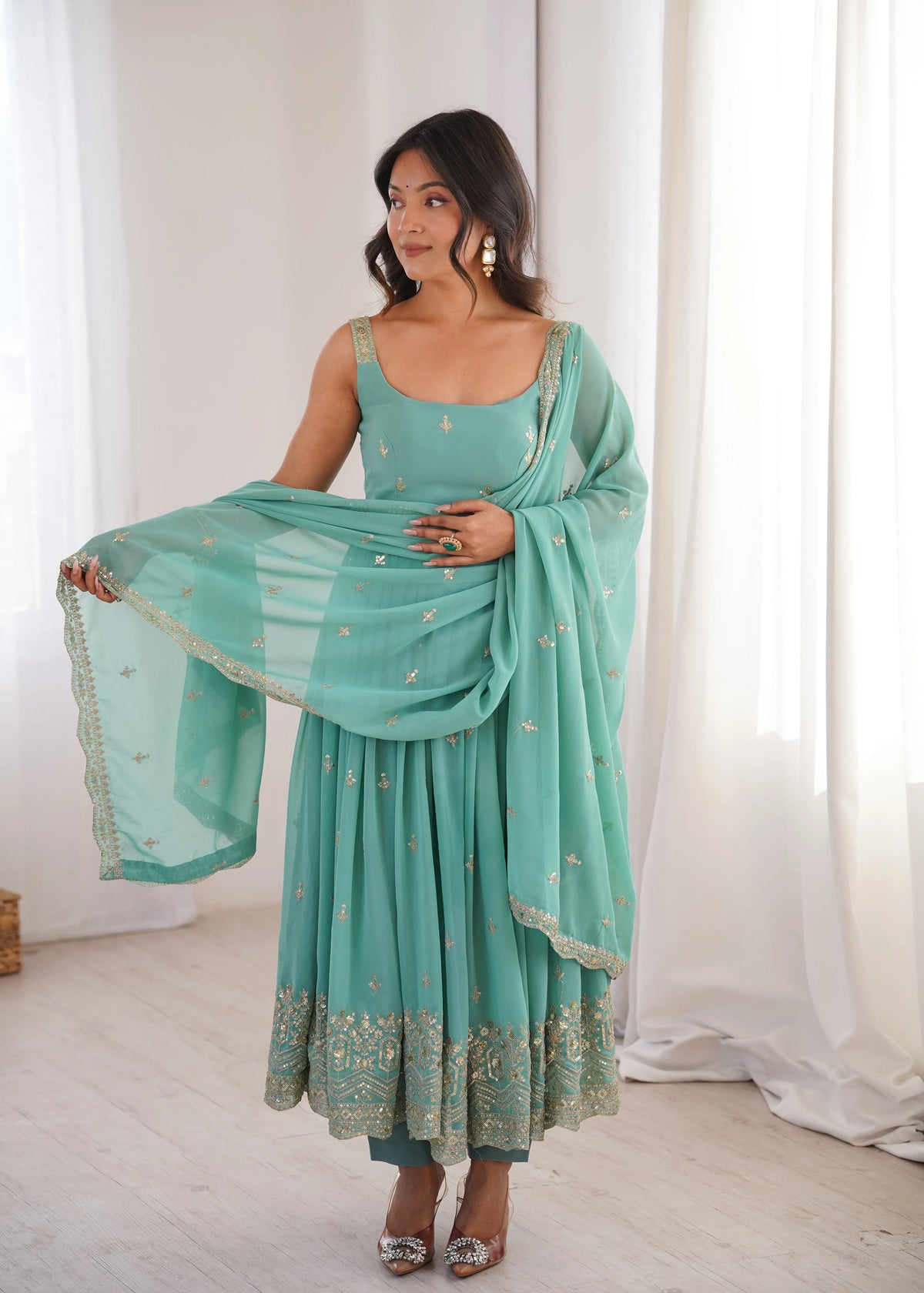 sea green anarkali suit