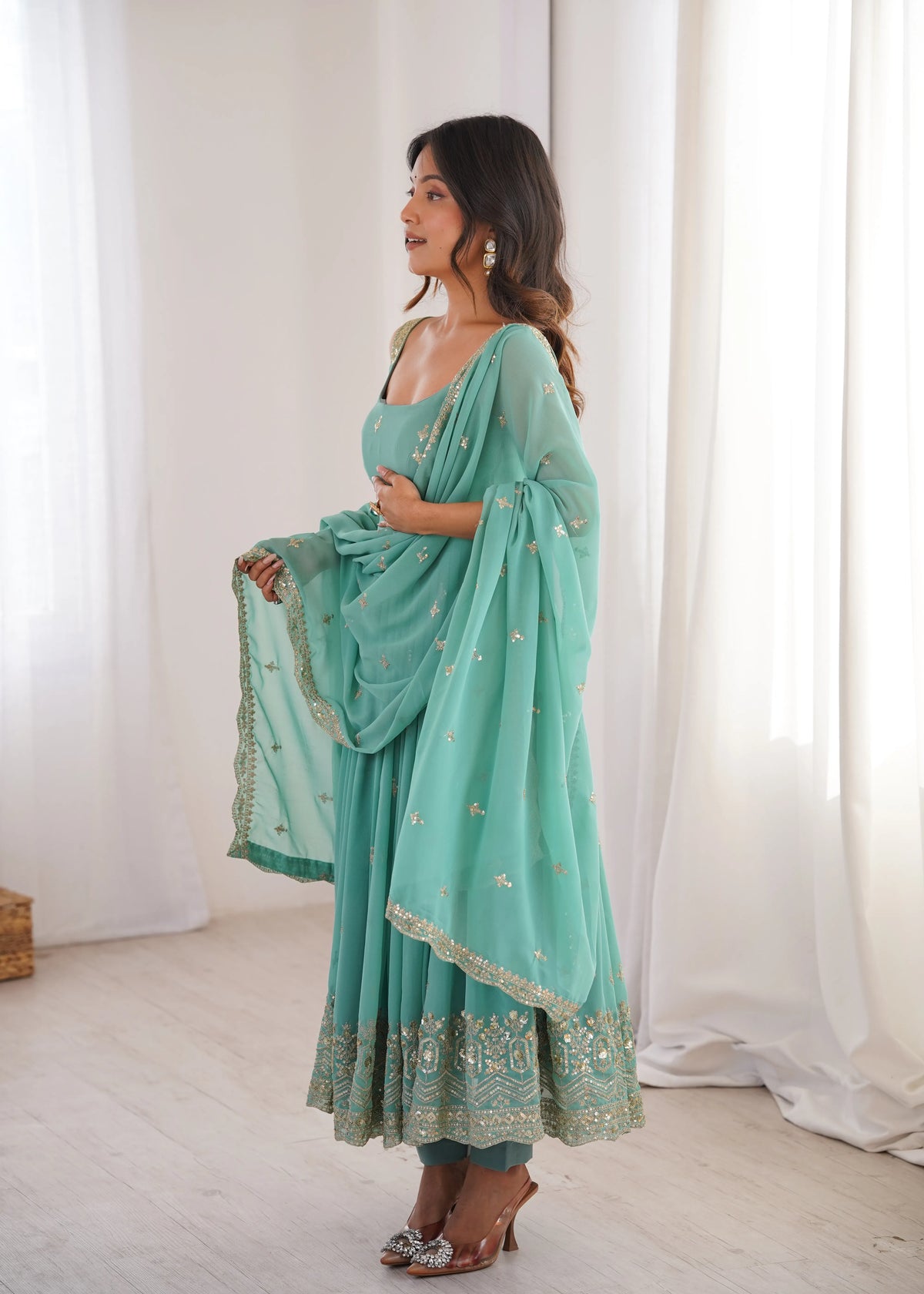 sea green festive suit