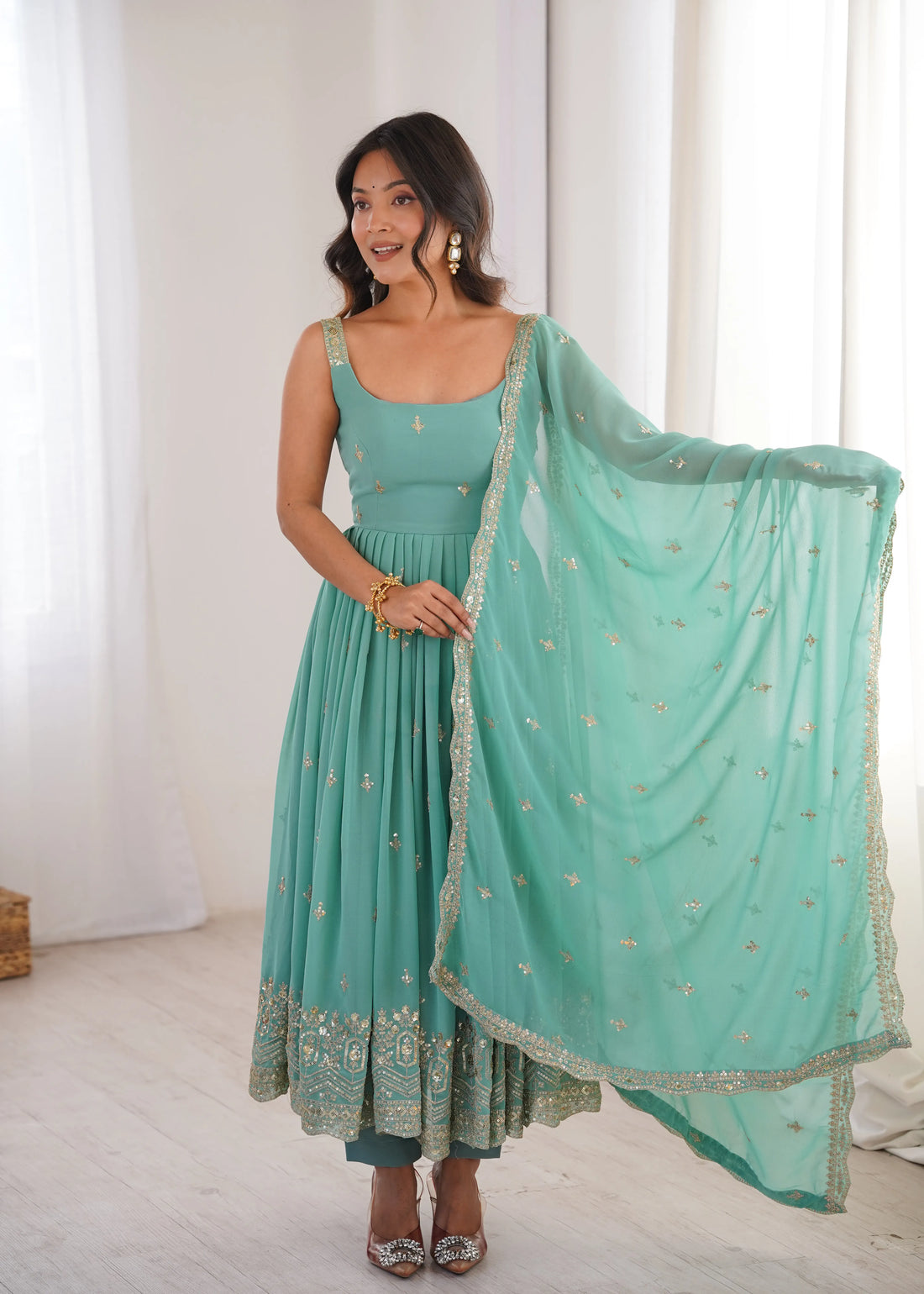 aqua georgette anarkali