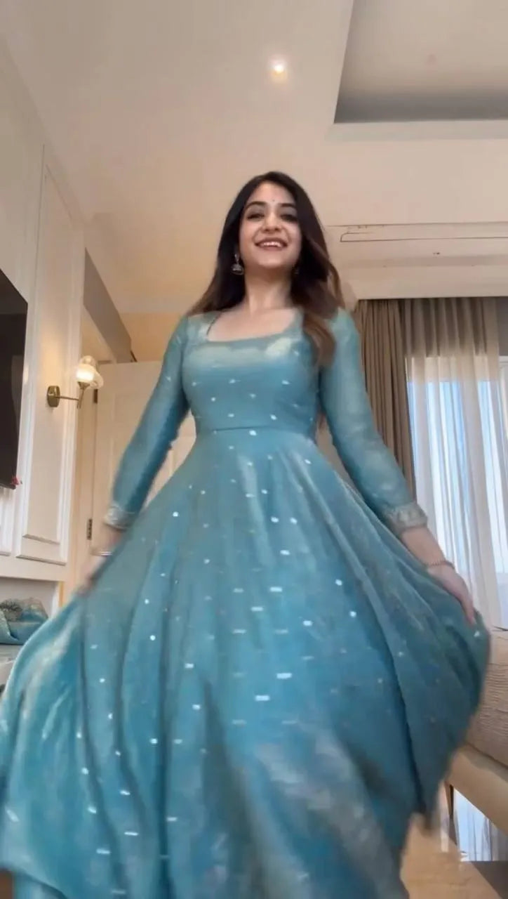 sequin blue anarkali set