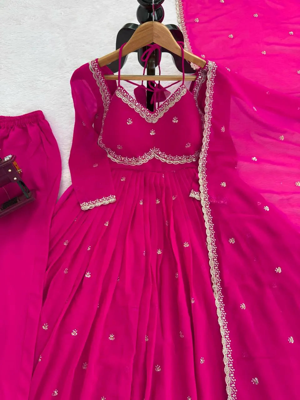 sequin work pink anarkali