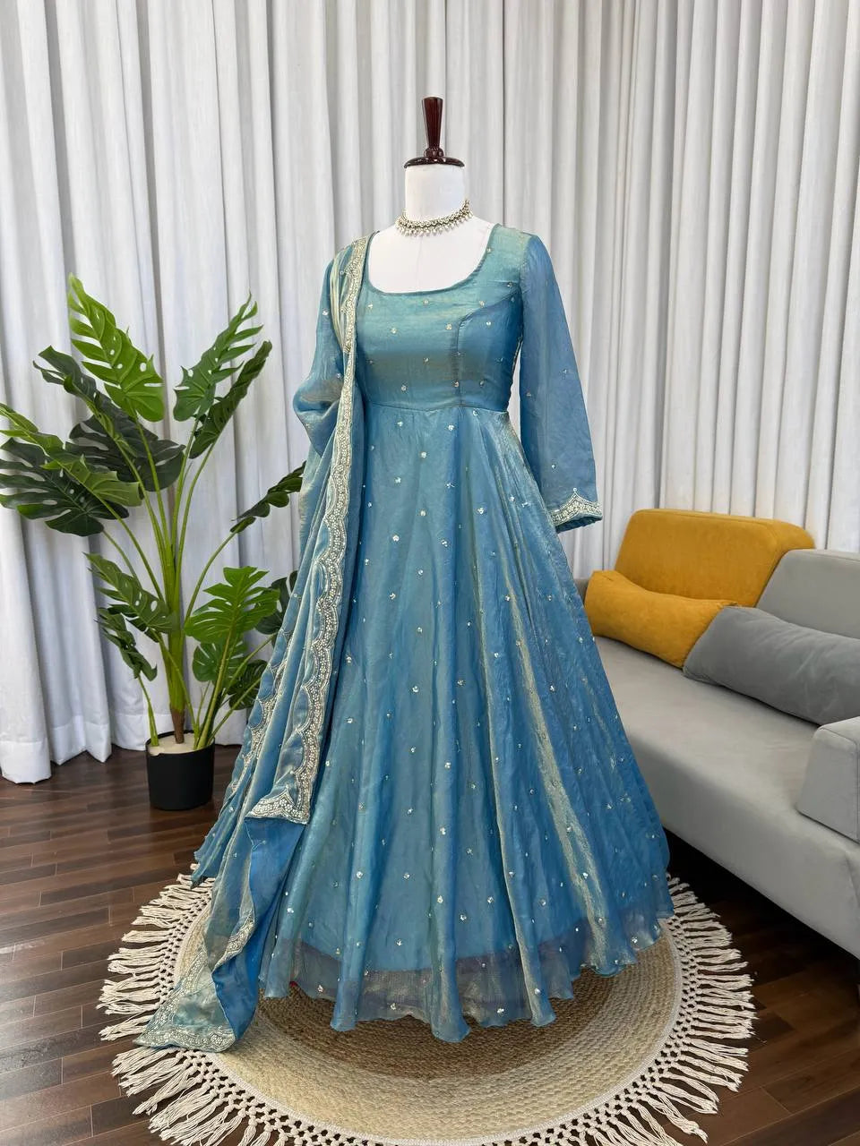 sky blue anarkali dupatta