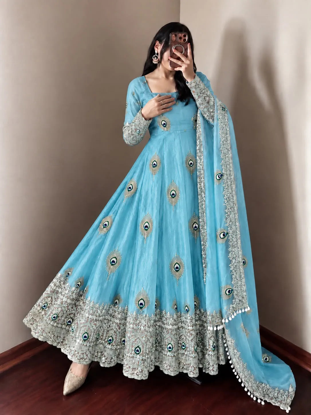 sky blue embroidered anarkali