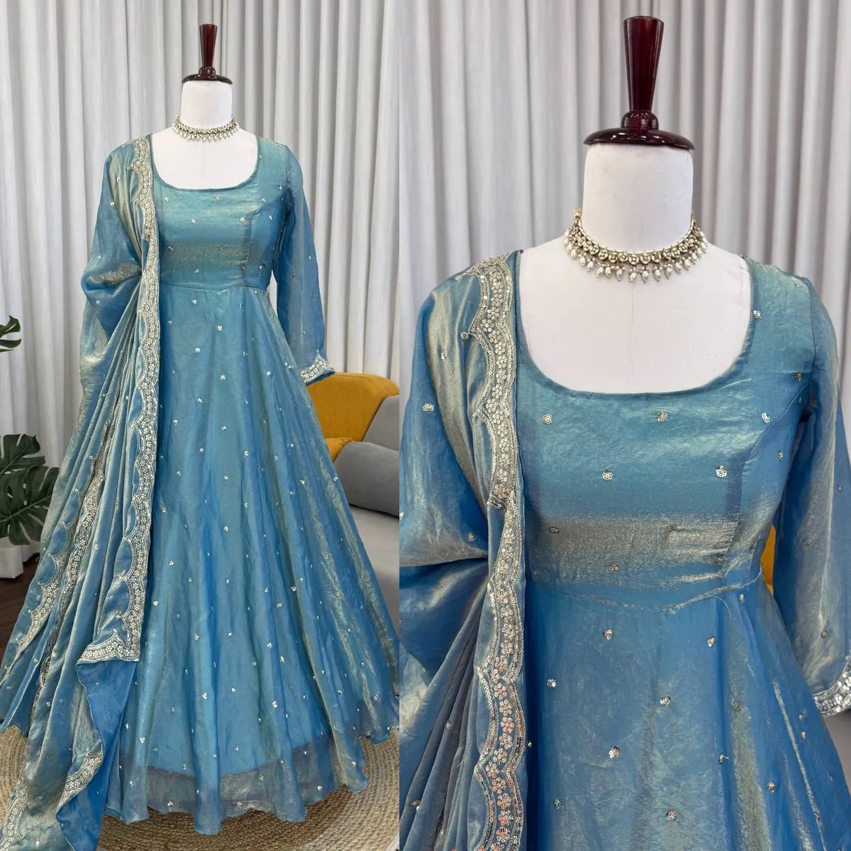 sky blue wedding anarkali
