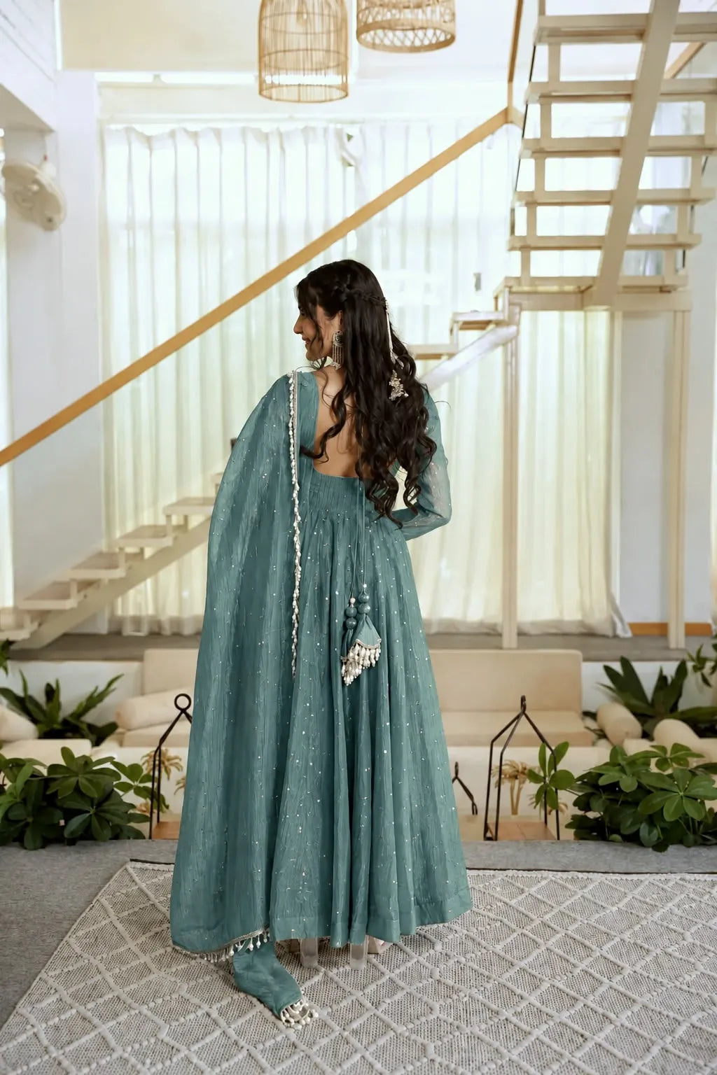 teal anarkali with dupatta