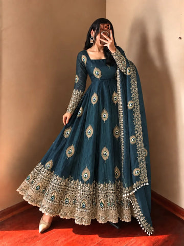 teal blue anarkali suit set
