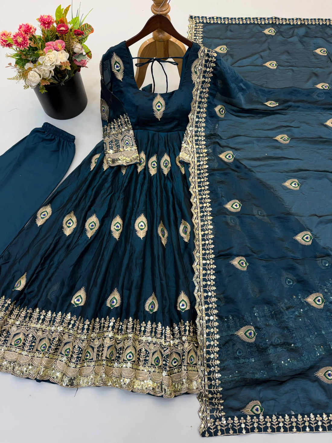 teal blue anarkali suit set