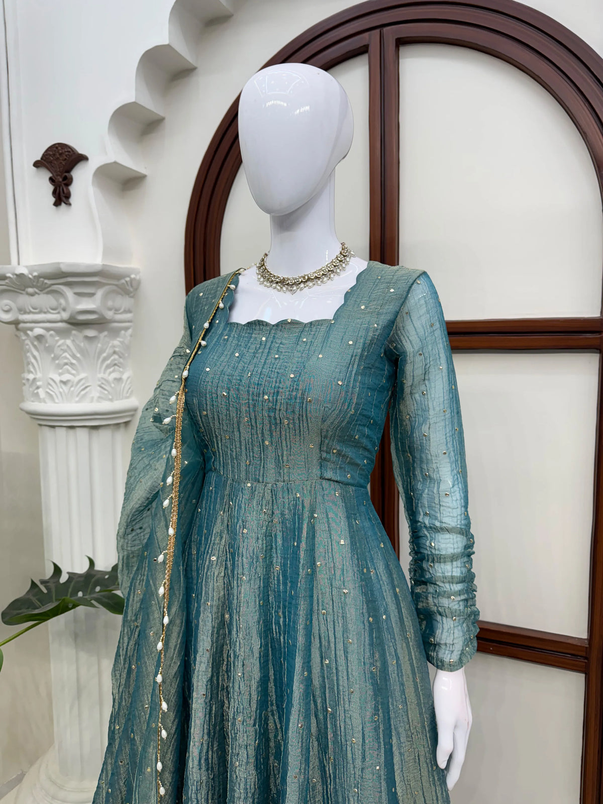 teal designer anarkali