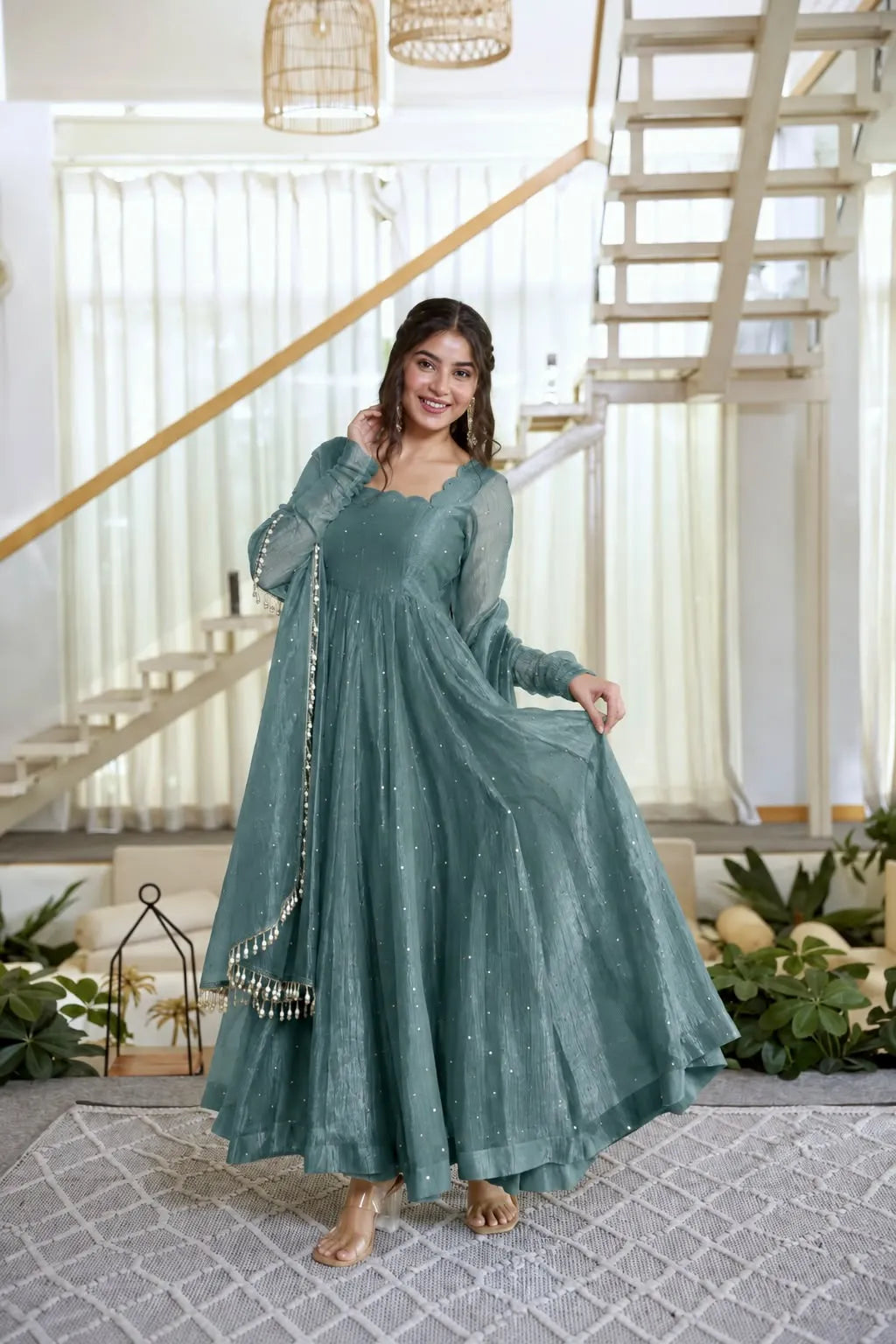 teal festive anarkali set