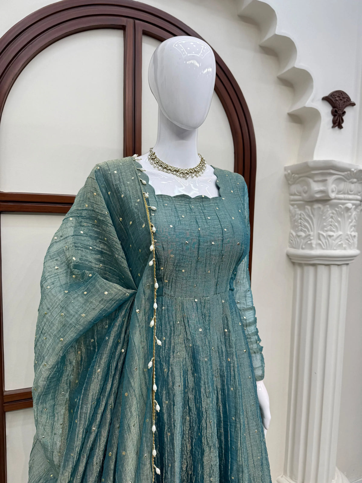 teal gown with dupatta