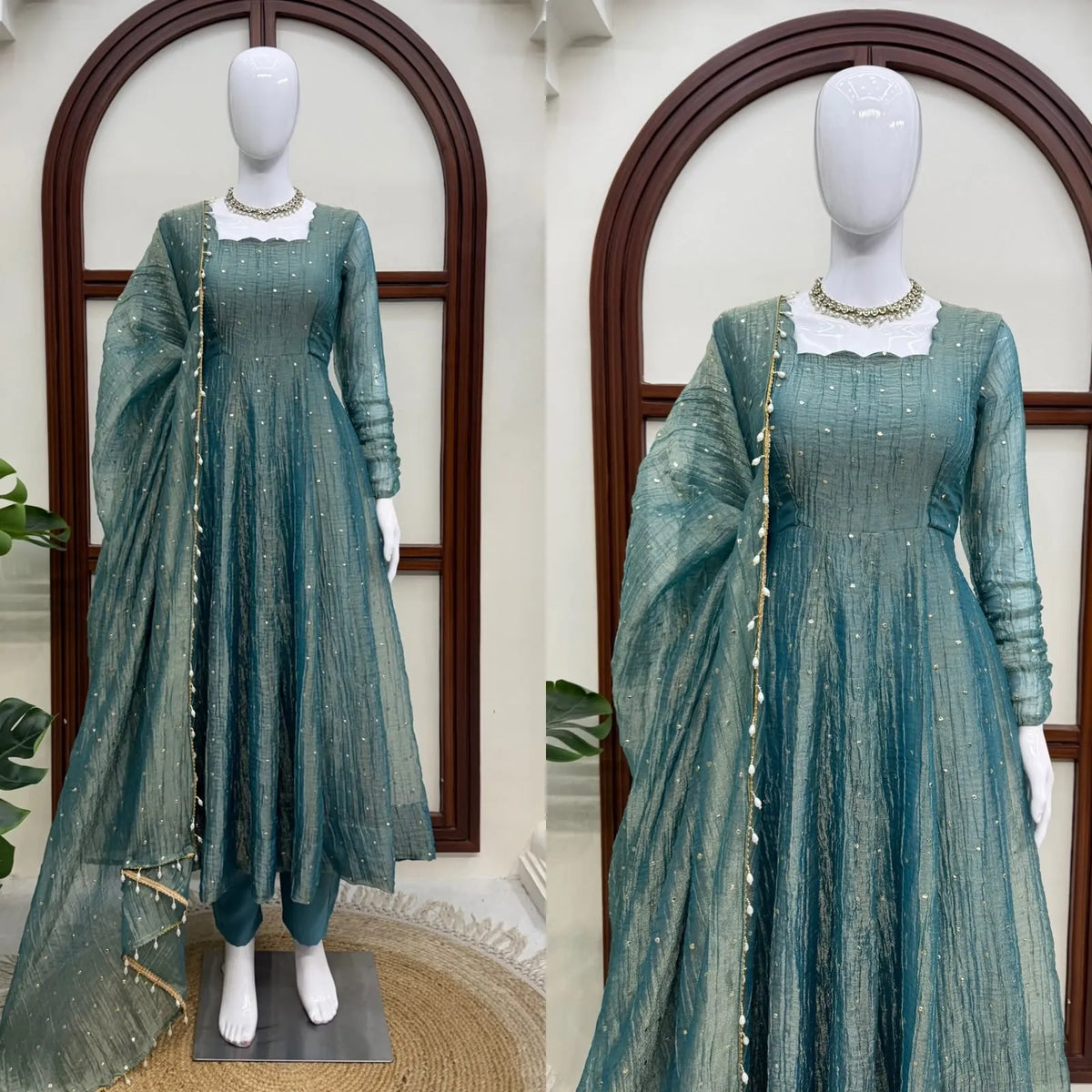 teal party wear anarkali