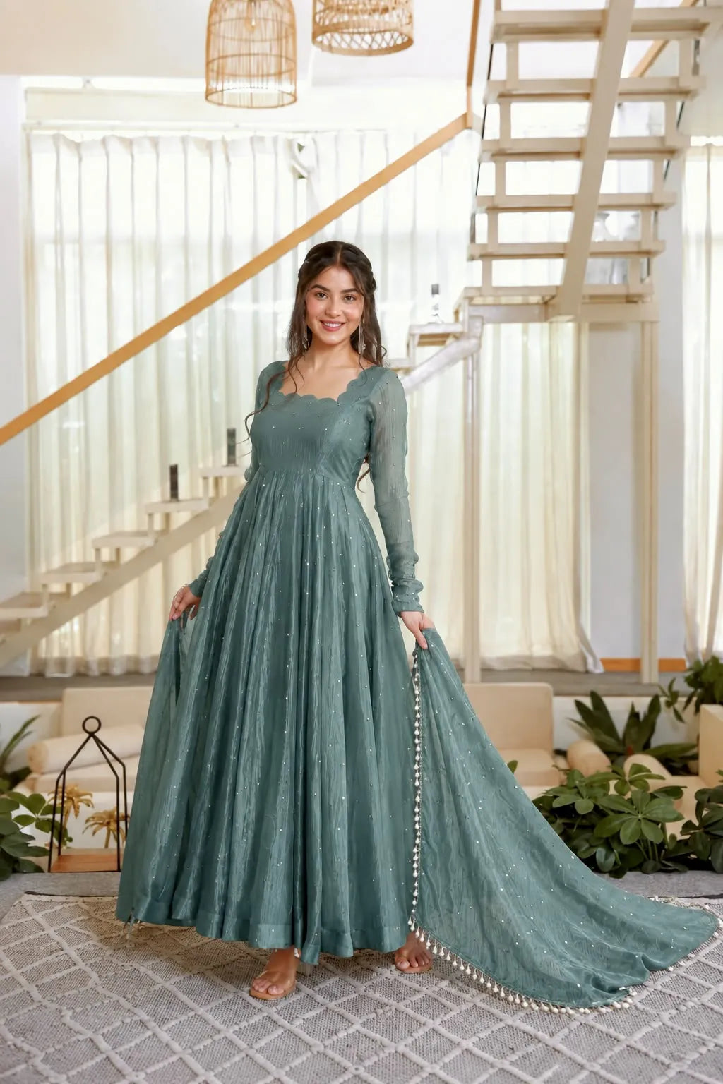 teal wedding anarkali