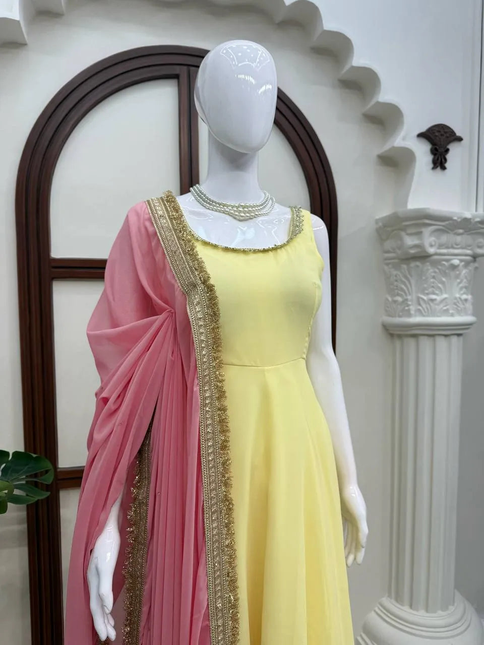 yellow 7m flare anarkali