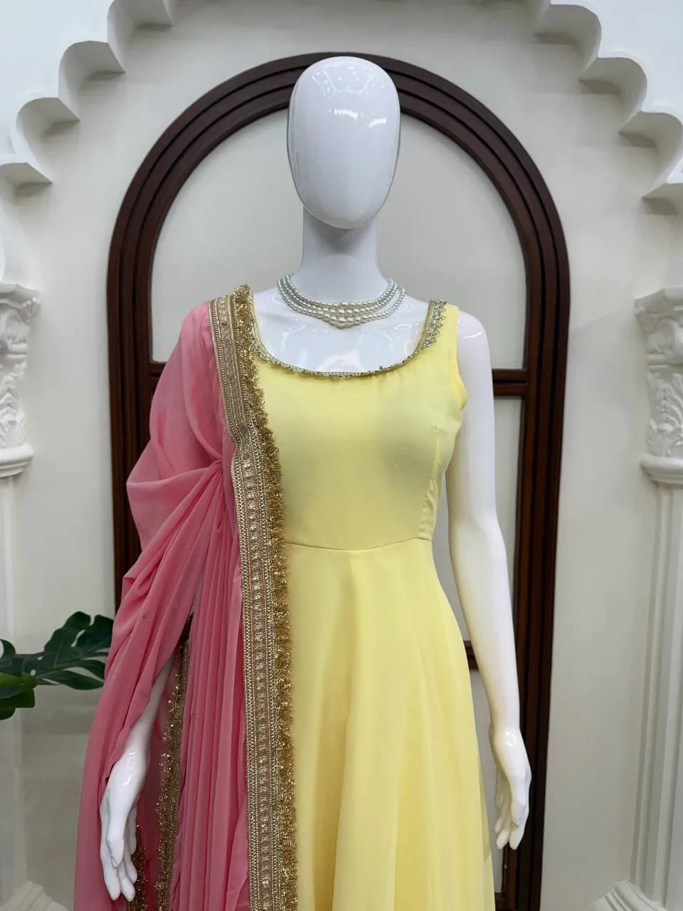 yellow anarkali pant set