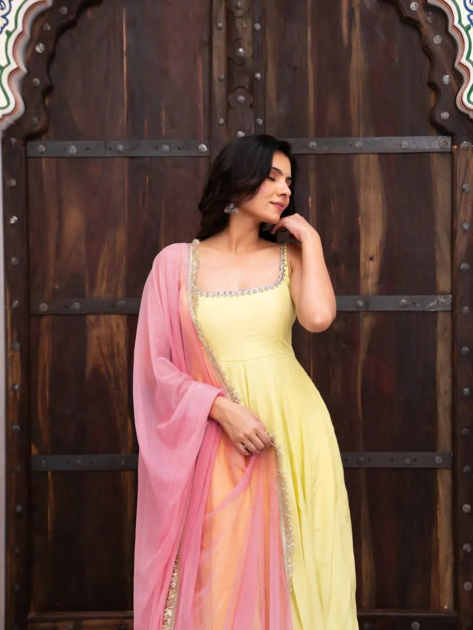 yellow flared anarkali set