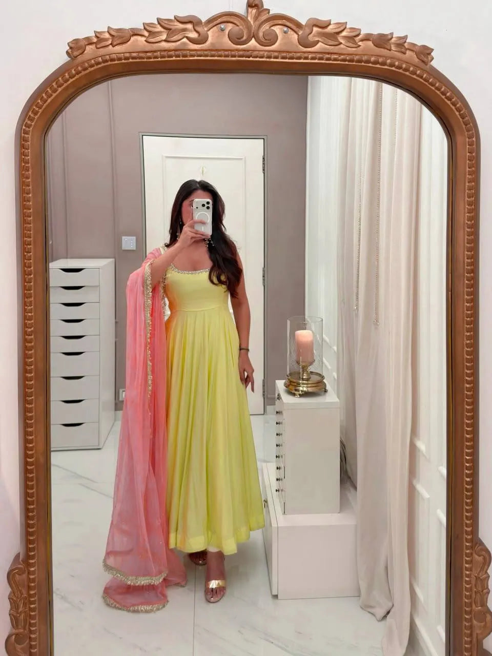 yellow georgette anarkali