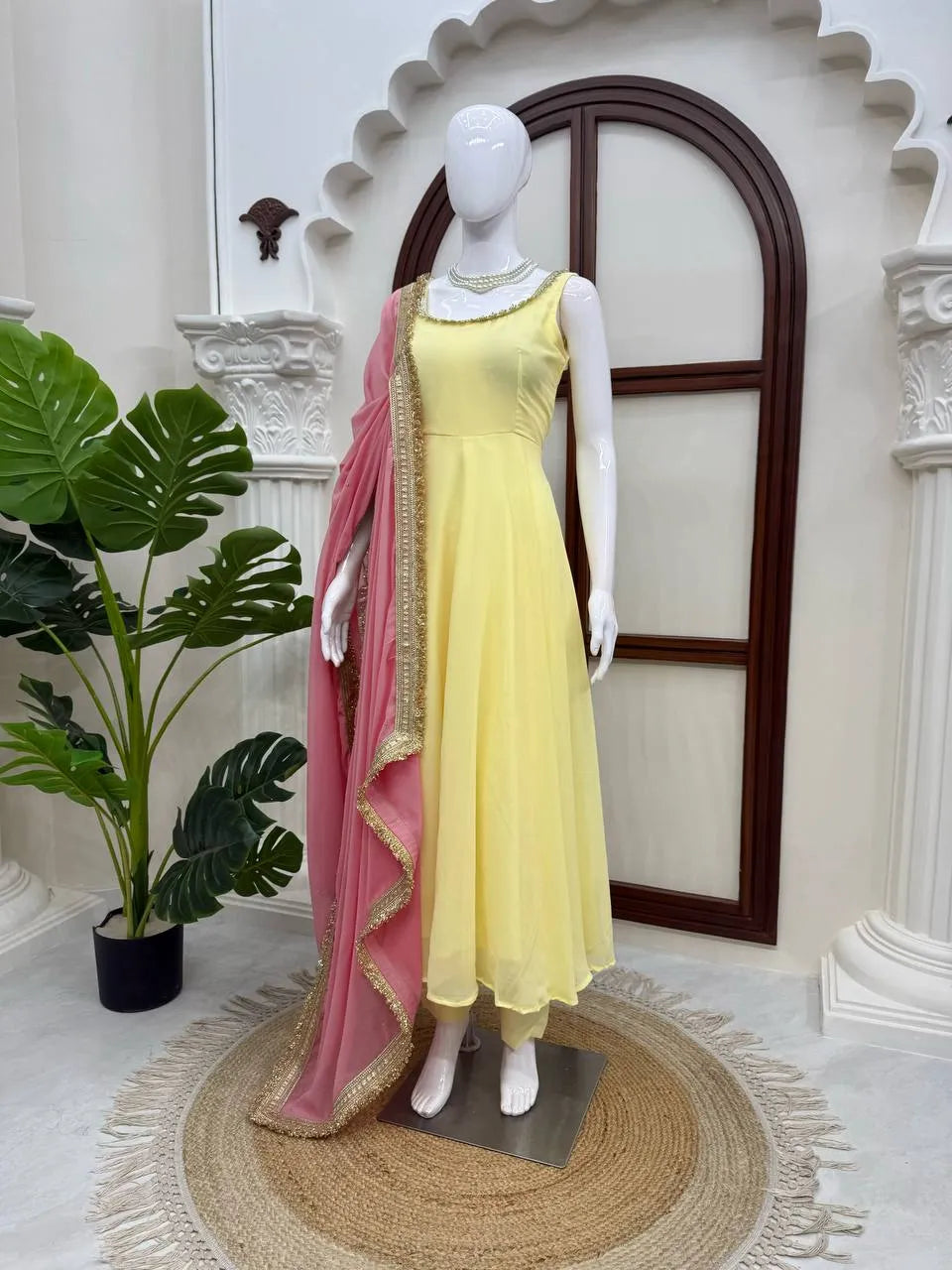 yellow party wear anarkali